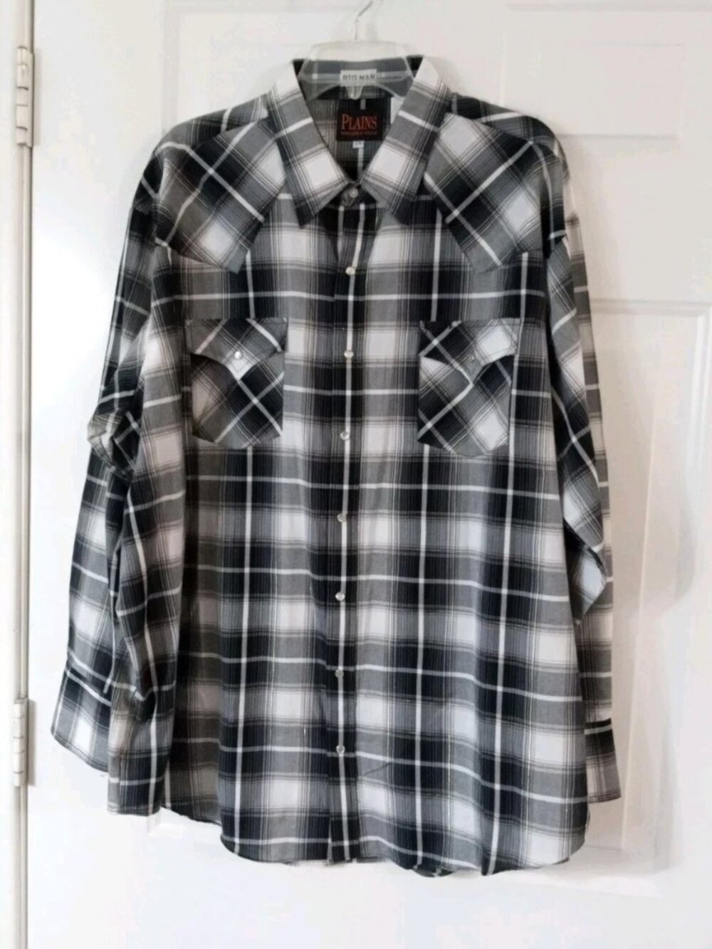 Plains Western Wear Big Man Cowboy Pearl Snaps Plaid Long Sleeve Shirt. Size 2X